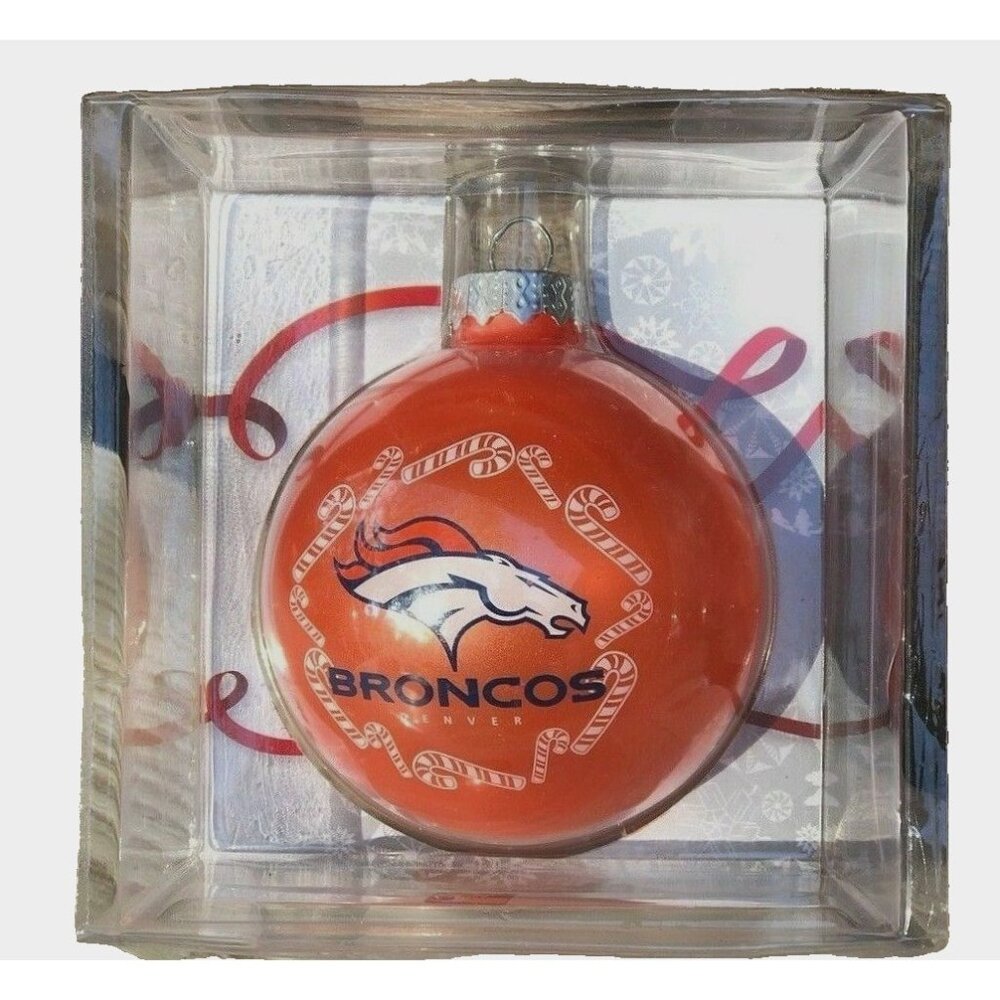 Denver Broncos Candy Cane Blown Glass Ball Ornament Collectible NFL New